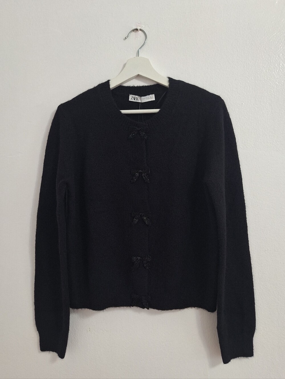 NWT Zara Black Bow-Front Crewneck Sweater